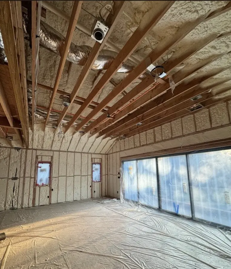 Interior walls and ceiling insulated with spray foam during new construction in City of Orange